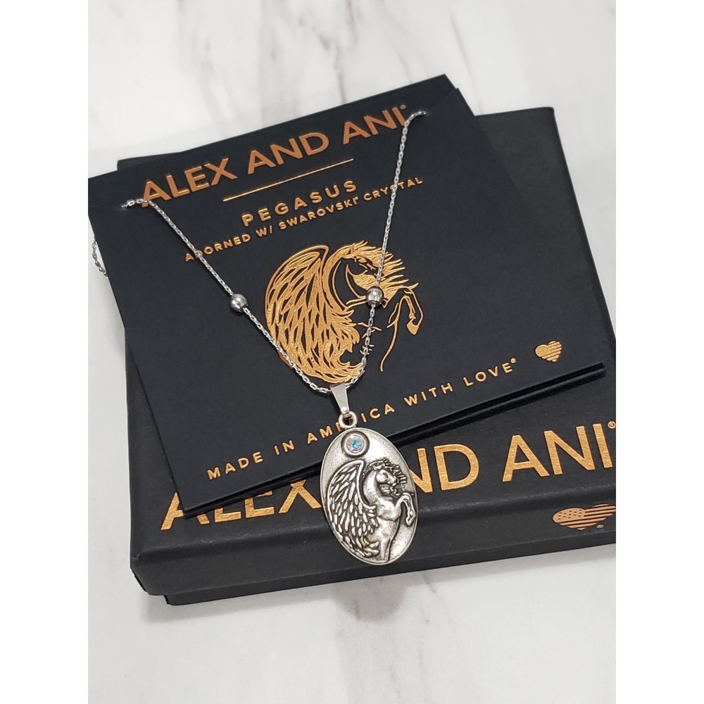 NEW Alex And Ani Gold Pegasus Pendant SILVER TONE Adjustable Chain